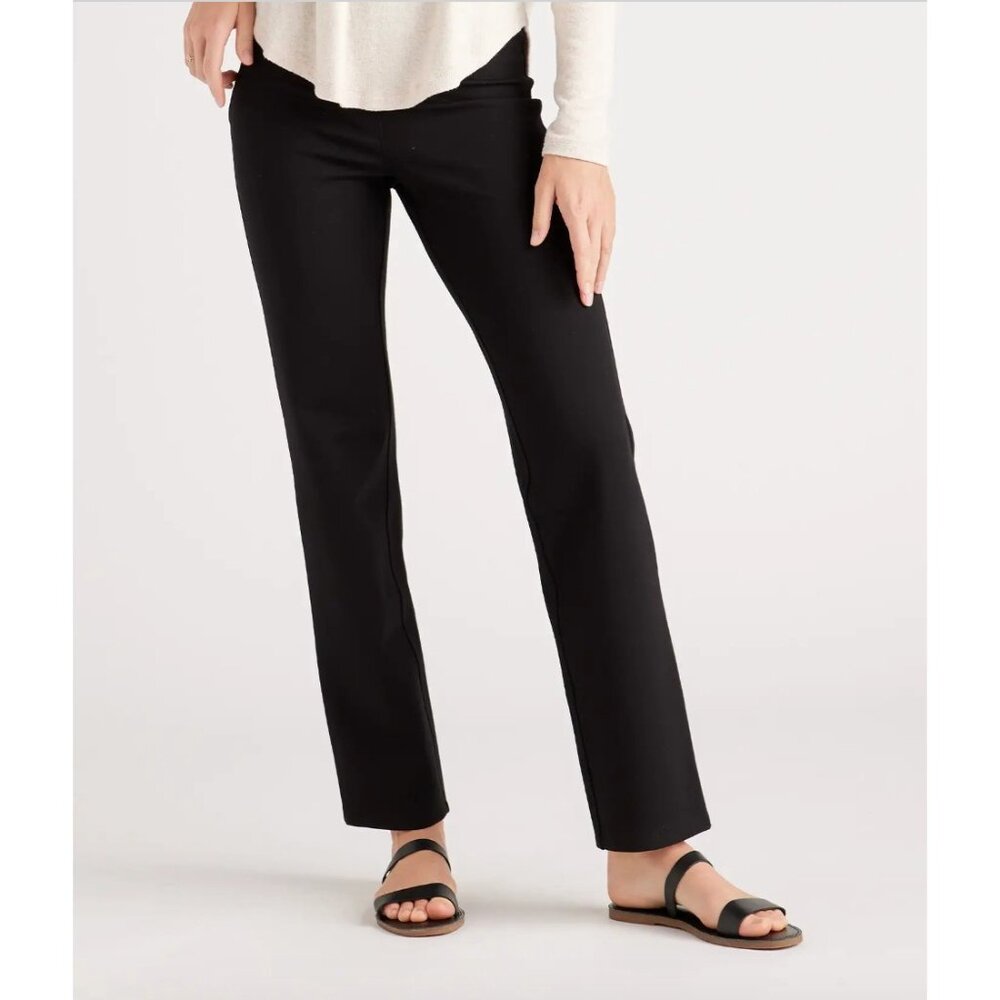 Quince Women's Black Ultra-Stretch Ponte Pants Straight Leg sz S Petite 28" NWT